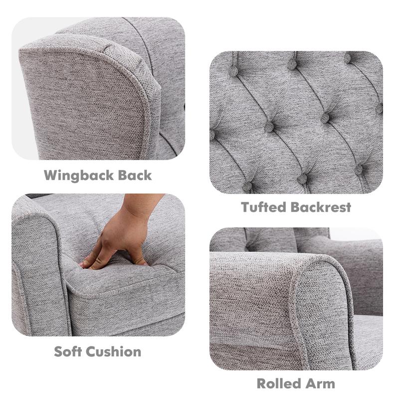 COLAMY Button Tufted Wing Back Accent Chair, Thick Upholstered Arm Chair with Trim Rubber Wood Legs, Comfortable Mid-Century Sofa Chair Modern Reading Chair for Living Room and Bedroom COLAMY Button Tufted Wing Back Accent Chair, Thick Upholstered Arm Chair with Trim Rubber Wood Legs, Comfortable Mid-Century Sofa Chair Modern Reading Chair for Living Room and Bedroom