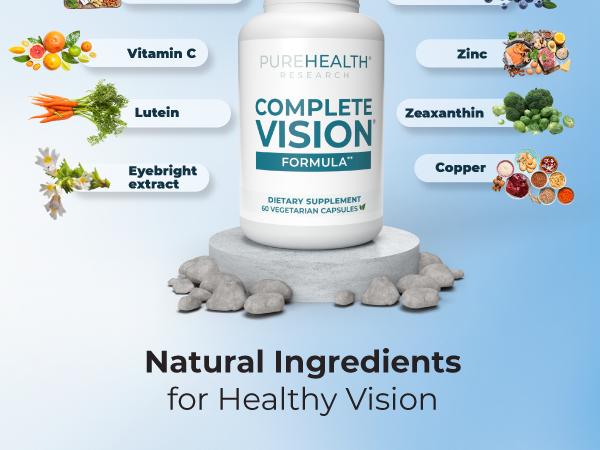 Complete Vision Formula Eye Supplements by PUREHEALTH RESEARCH - Improve your Vision with Eye Vitamins - Premium Eye Care for Vision Health and Eye Support - with Lutein, Zeaxanthin, Zinc & More - 60 Capsules Fitness Edible Healthcare Dietary