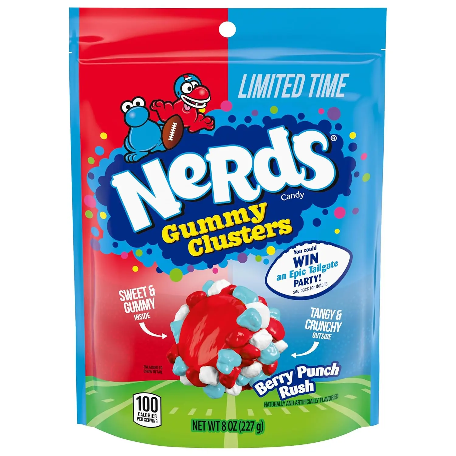 NERDS Gummy Clusters Candies by Ferrara Candy Company, Berry Punch Rush Flavor, Crunchy-Chewable Gummi Texture, Game Day Treat, 8 oz Fruity Tangy Sweet Snack for Adults