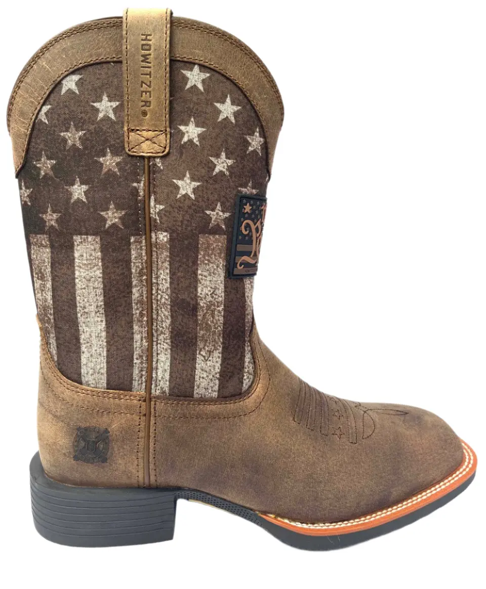 Howitzer Men's Freedom Stamp Full Grain Leather Western Boots - Mid-Calf, Goodyear Welt, Cork Padding, Custom Patriot Toe Bug, Footwear, Block Heel