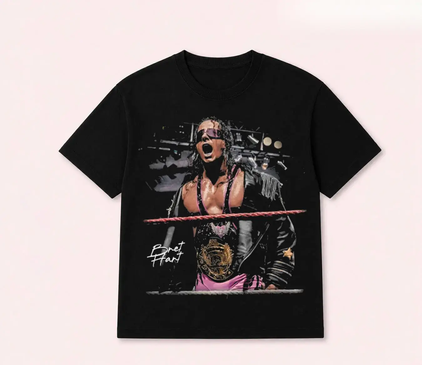 Women's Vintage Bret Hart Hitman Graphic Print Short Sleeve T-Shirt, Retro Pro Wrestling WWE Legend Champion Unisex Merch Gift