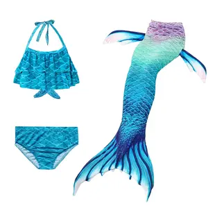 Mermaid Tail Swimsuit Set for Girls - 3PCS Sparkly Mermaid Costume Bikini Bathing Suit with Swimmable Tail for Pool, Beach, Dress-Up & Hot Spring - Cute Summer Swimwear Gift for Kids Ages 3-12 swim dress