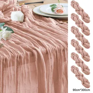 6-Pack Elegant Balinese-Style Pleated Table Runners - Solid-Color Cheesecloth, Perfect for Parties and Birthday Parties