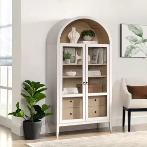 Nolan 74" Tall Arched Storage Display Cabinet in Ivory Oak