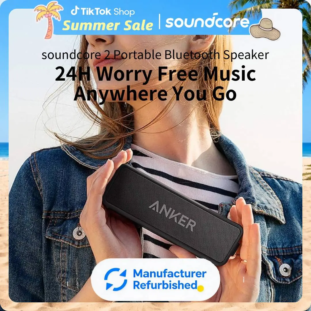 [Refurbished]soundcore 2 Portable Bluetooth Speaker with Stereo Sound, Bluetooth 5, Bassup, IPX7 Waterproof, 24-Hour Playtime, Wireless Stereo Pairing, Speaker for Home, Outdoors, Travel #tiktokshopsummersale, Audio, Bt 5.0, Built-In Li-Ion, Bass Boosted