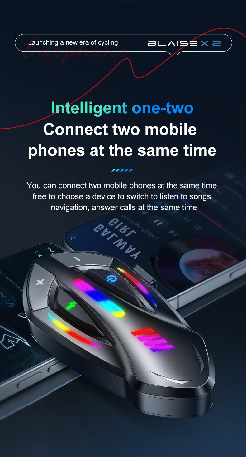 Blaise X2 Motorcycle Bluetooth ,Two-way Communication , Music Sharing,IP56 Waterproof,1000mAh Battery ,Electric Bike, Drity Bike,Noise Reduction , Intercom Headset,Long-distance Riding 1500M,Communication With Fellow Riders,Navigation Prompts