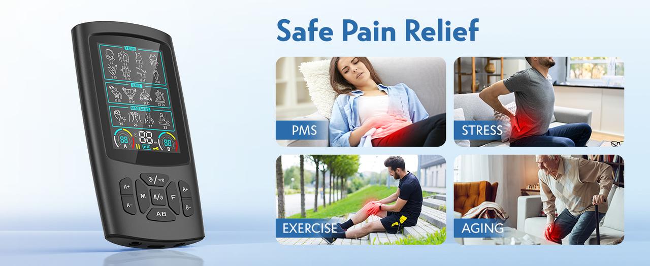 TENS & EMS Muscle Stimulator with 28 Modes, Dual Channel Muscle Stimulator Machine with 8PCS Electrode Pads, for Muscle Relief, Shoulder, Neck, Back, New Upgraded Color Screen