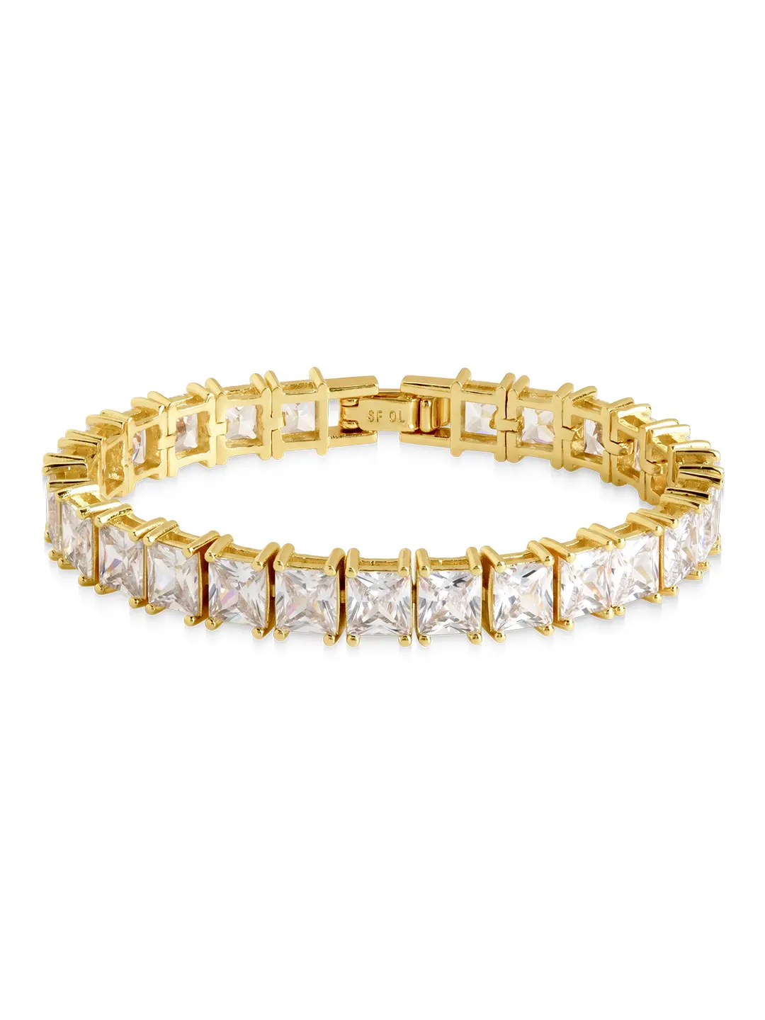 Sterling Forever Marisol Princess Cut CZ Tennis Bracelet 14K Gold Plated Rhodium Plated Brass 5 mm x 5 mm CZs Latch Clasp Lead Nickel Free