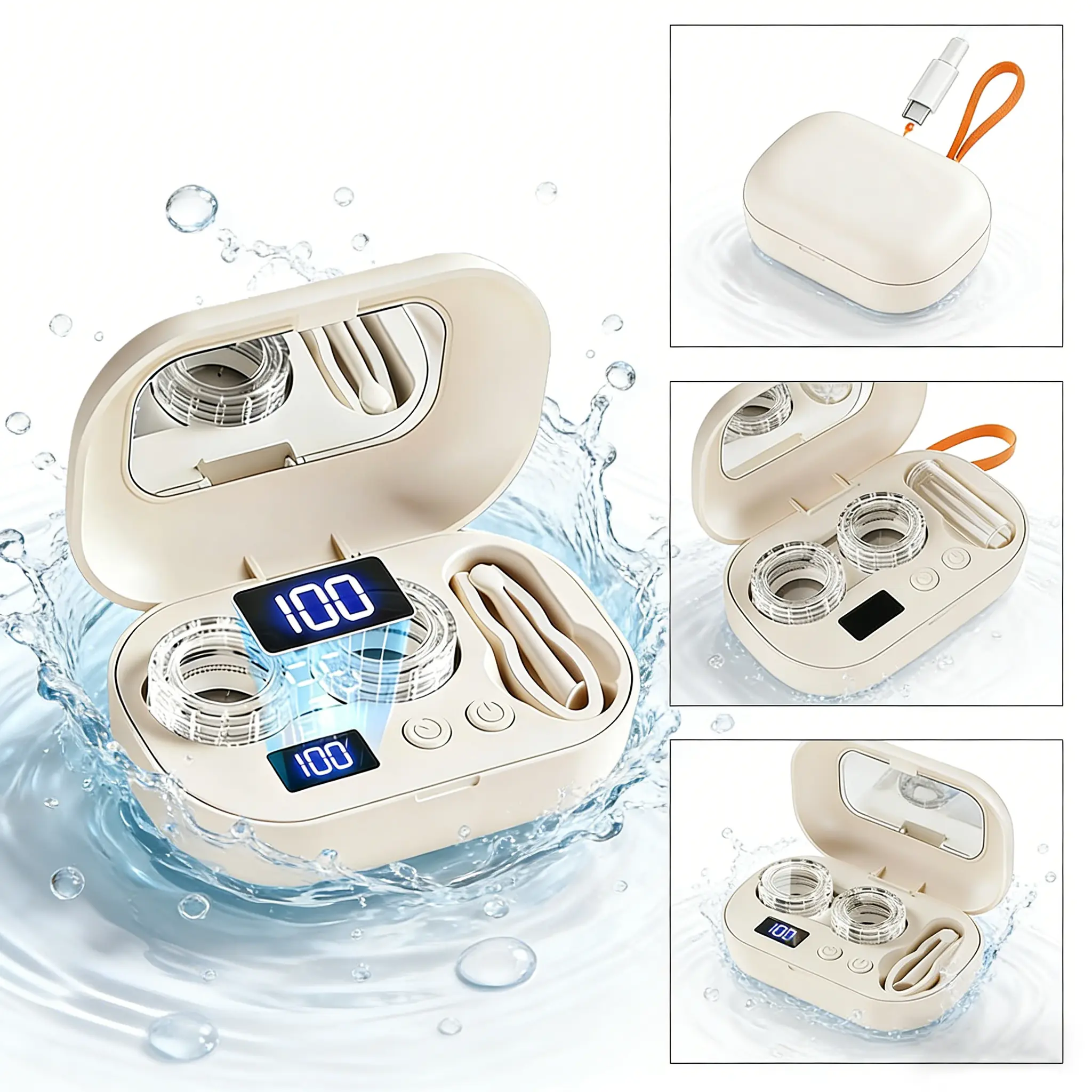 Portable Contact Lens Cleaner,Ultrasonic Lens Cleaning Box, Eye Care Product for Women & Men Rechargeable Eye Contact Cleaner with Vanity Mirror Compact Contact Lens Cleaner with Two Cleaning Modes Fits Hard,Soft, Multicolor Contact Lens