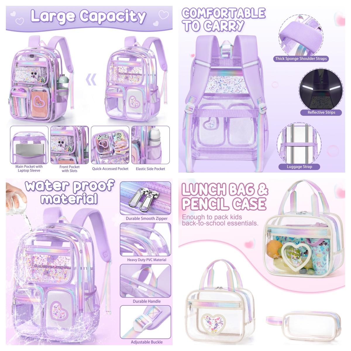Fimibuke Clear Backpack with Lunch Box & Pencil Case 3PCS Heavy Duty Transparent PVC Schoolbag Large Waterproof Bookbag for Travel School Concert Stadium Events Backpacks Fimibuke Clear Backpack with Lunch Box & Pencil Case 3PCS Heavy Duty Transparent PVC Schoolbag Large Waterproof Bookbag for Travel School Concert Stadium Events Backpacks