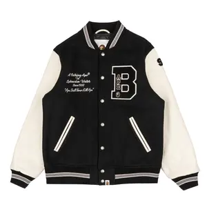 BAPE Embroidered Patch Varsity Jacket Black White Pre-Owned