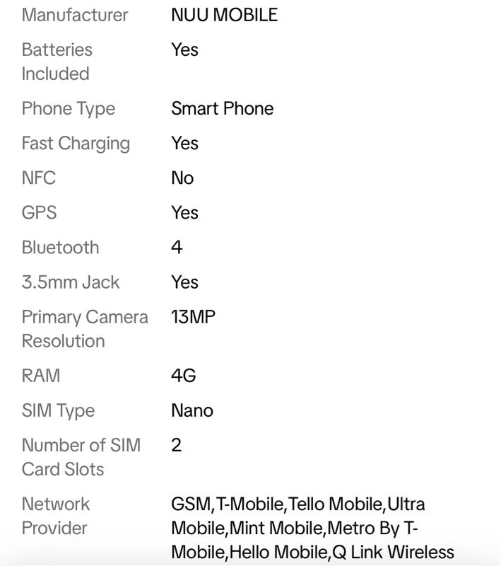 NUU N10 Unlocked Android Smartphone 6.6" 90Hz Display 8GB RAM 128GB Storage Black Phone with 18.96 Wh Lithium-Ion Battery