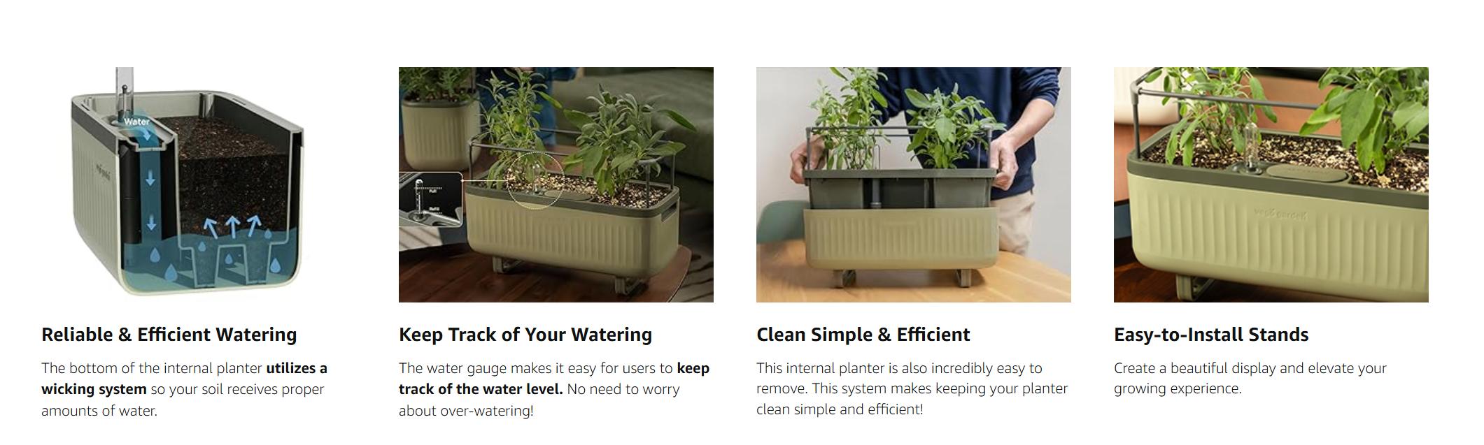 Vego Garden Herb Indoor Plant Box Self Watering Planters Pots with Trellis for Kitchen Window Sill or Countertop Plants Cage Modern & Breathable Design