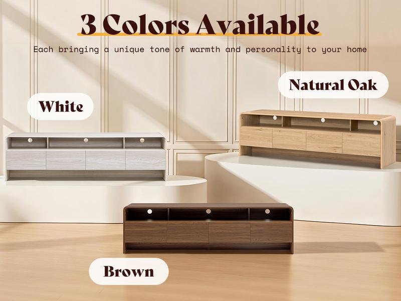 AMERLIFE 70" Modern TV Stand for TVs Up to 80", Wood TV Console with Curved Profile Design & 2 Storage Cabinets, Media Console Entertainment Center for Living Room, Bedroom/Best Gift Ideas/Christmas Gifts