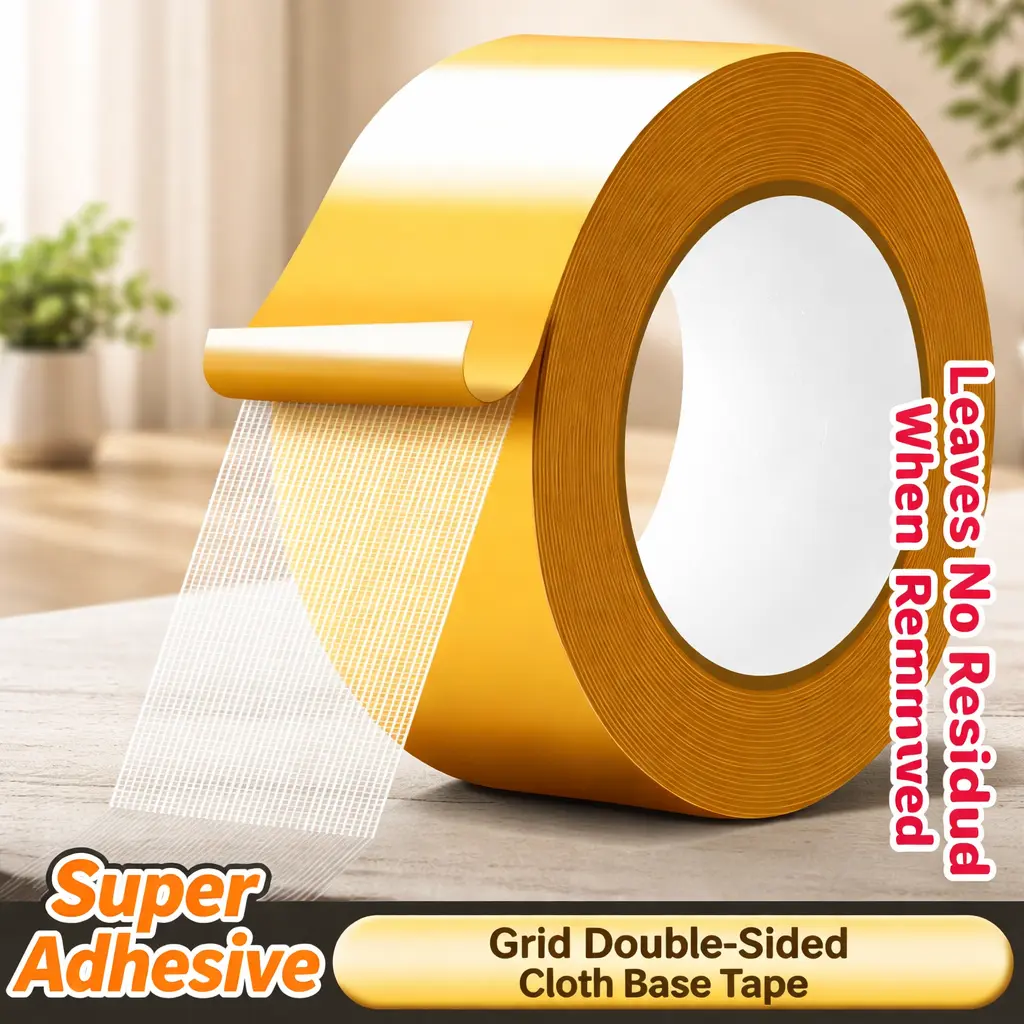 Super Adhesive Grid Double-Sided Cloth Base Tape 2 Inch Wide 33Ft Length Waterproof Anti-Slip Adhesive for Carpet Wallpaper Balloons
