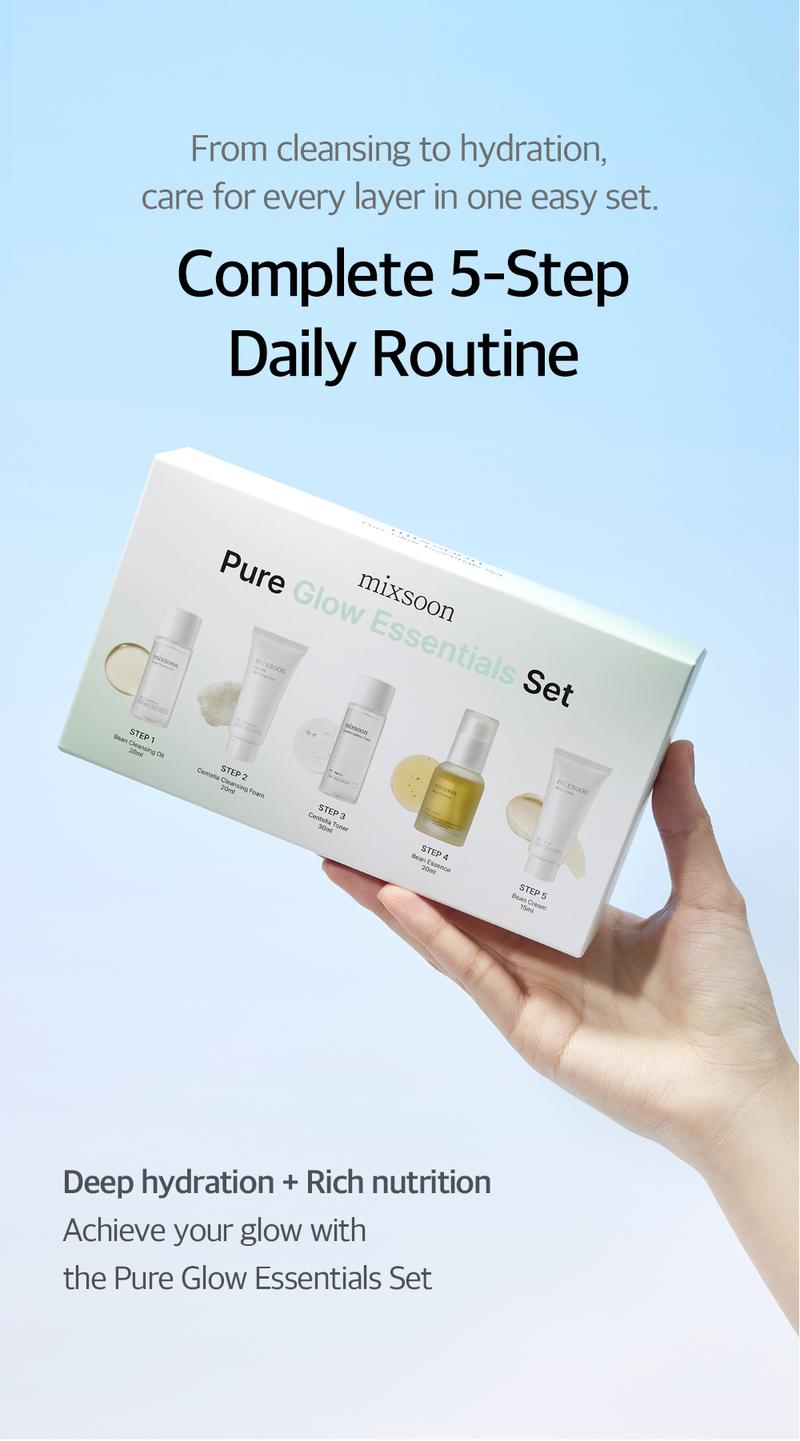 [mixsoon] All in One Pure Glow Essentials Set Bean Cleansing Oil 20ml Centella Cleansing Foam 20ml Centella Asiatica Toner 30ml Bean Essence 20ml Bean Cream 15ml Cleanse Kit Beauty Kit