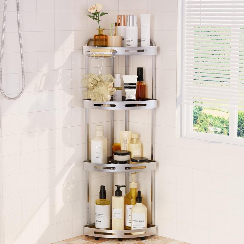 Corner Shower Caddy, 4 Tier Standing Shower Organizer with Soap Holder, Rustproof Stand Shower Shelves for Bathroom Shampoo Storage, Silver japanese  soaker  tub