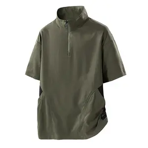 Men’s Summer New Stand Collar T‑Shirt — Loose Fit, Lightweight Short Sleeve, Half Zipper, Breathable Quick Dry Outdoor Sports Shirt; Unisex Style with Pocket