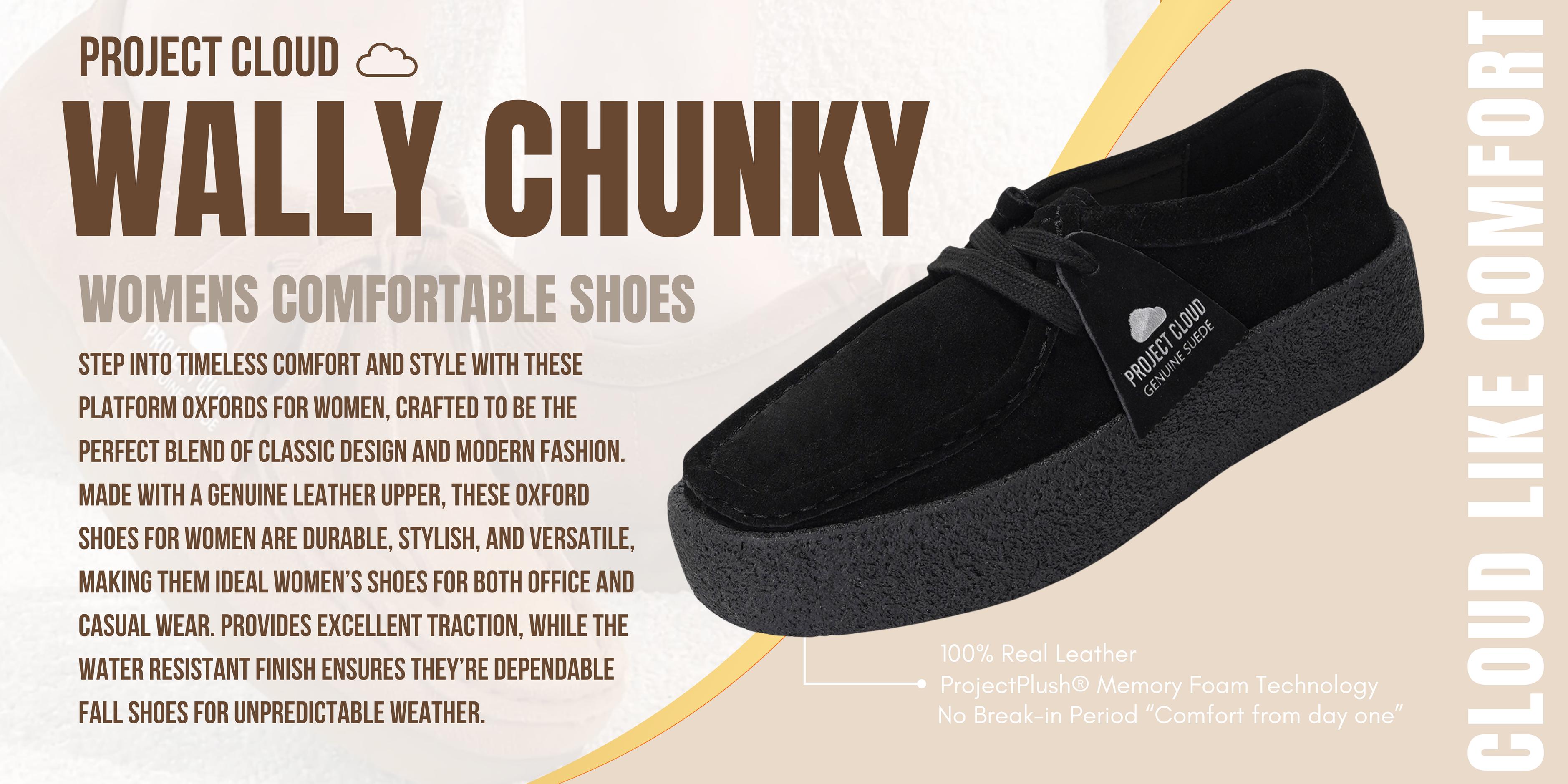Project Cloud Women's | Stylish Oxford Shoes for Women | Genuine Leather | Memory Foam | Lightweight | Non-Slip - Wally Chunky