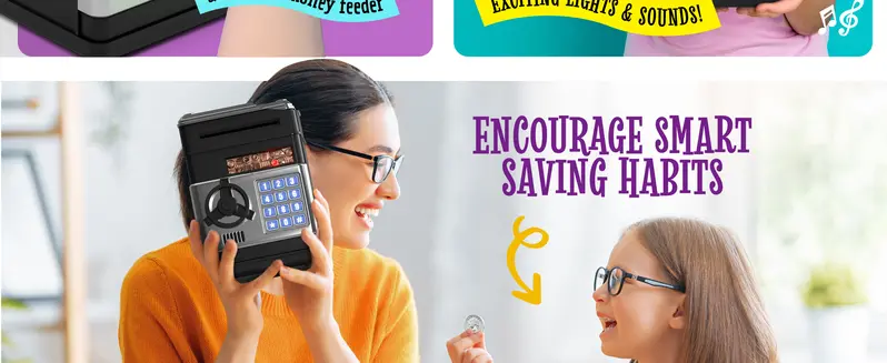 Piggy Bank for Kids Adults, Electronic ATM Coin Cash Bank with Password Code Lock and Auto Grab Bill Slot, Large Capacity Coin Bank Money Jar for Adults, Designed for All US Coins, Capacity 10000+