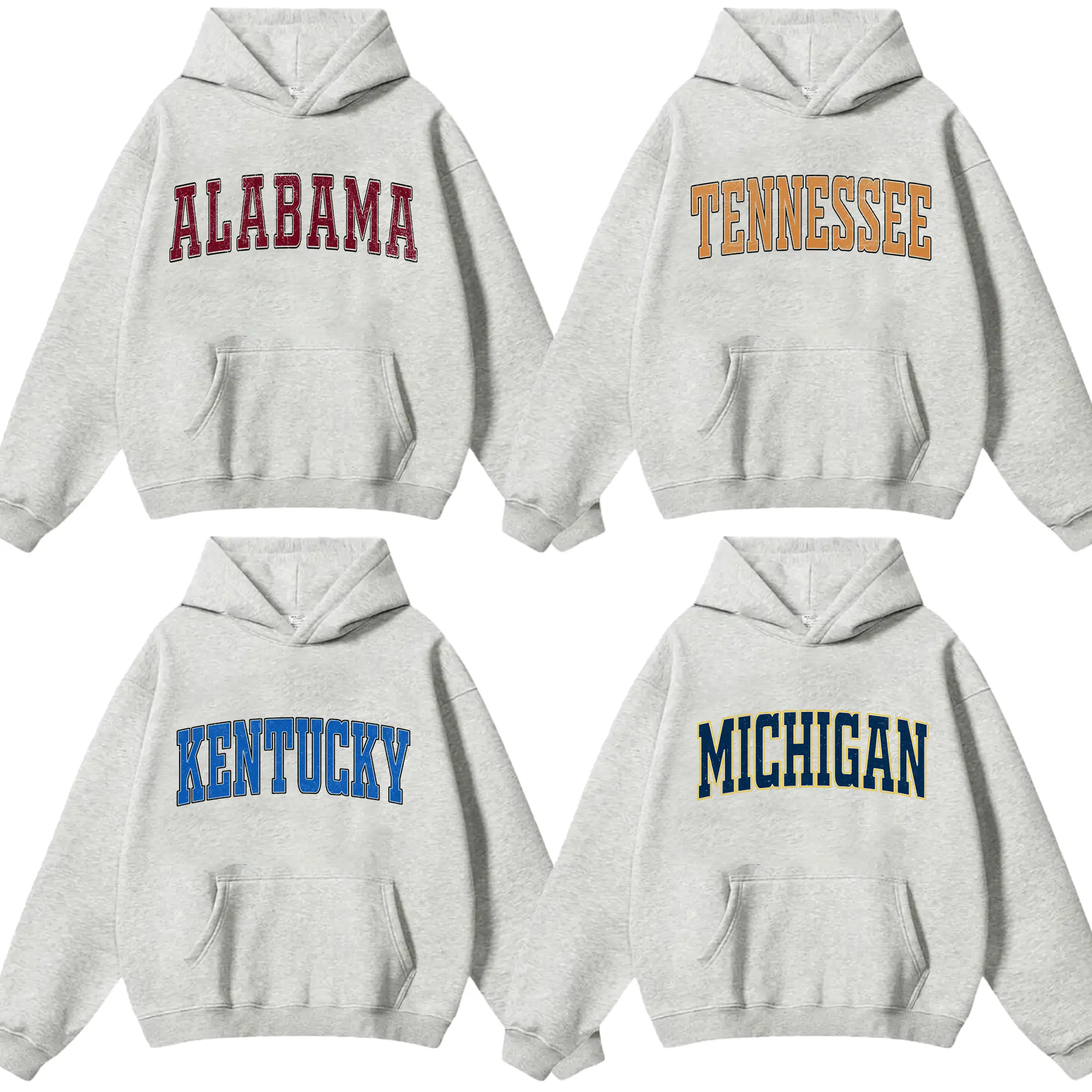 Distressed Varsity College Hoodie – Ash Grey, Unisex Classic Fleece Hooded Sweatshirt with a Vintage Athletic Look, Perfect for Casual Layering, Valley State Co