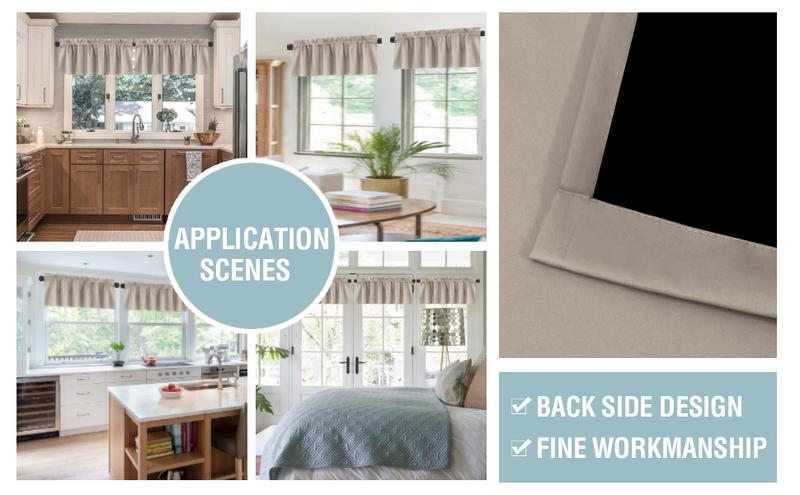 H.VERSAILTEX 100% Blackout Curtain Valances for Kitchen Windows/Bathroom/Living Room/Bedroom Thermal Insulated Rod Pocket Valances for Windows, 2 Pack