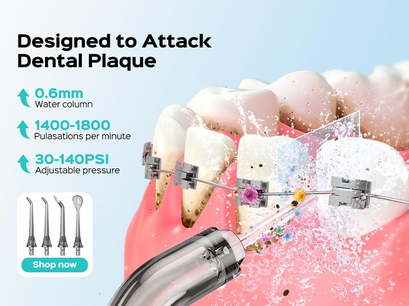 COSLUS C51 Water Flosser Teeth Pick: Portable Cordless Oral Irrigator 300ML, IPX7 Waterproof,Rechargeable Travel Irrigation Cleaner,Electric Flossing Machine for Teeth Cleaning 18 Pressure Settings, 2-Min Smart Timer, for Braces & Sensitive Teeth
