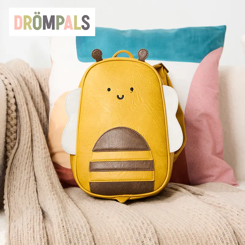 DROMPALS Designer Bee Graphic Unisex Backpack - Durable, Chic Functional No-Wheels Bag for Preschool Toddlers, Unisex Appeal