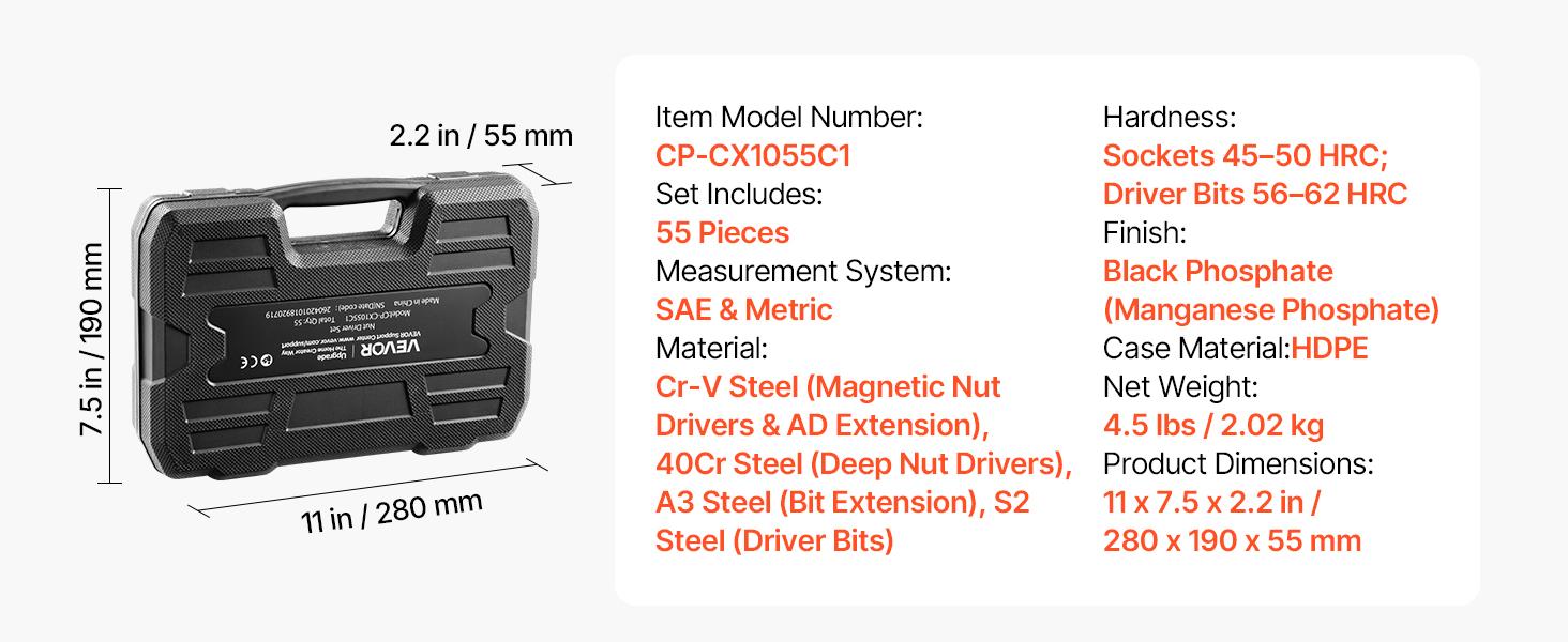 【summerfinds】VEVOR Master Magnetic Impact Nut Driver Set 55PCS, Metric & SAE Sizes, with Socket Adapters, Bit Holder, Wing Nut Driver, Pivoting Nutsetter, Quick Release Extension, Power Bits, Storage Box, Multi Nut Driver, Tools And Gadgets