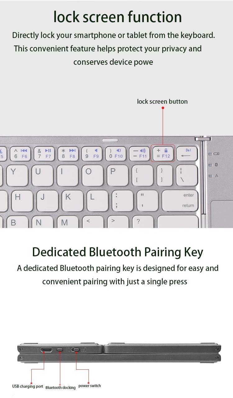 【B033 Bluetooth Foldable Keyboard】Ultra Light Compact Triple Folding with Touch Bar Ergonomic Multi-system Compatible All Anbernic Game Console / PC / Laptop / IPad / Cellphone ( Windows / iOS / Android / Mac )