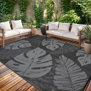 Leaf Print Outdoor Rug Foldable Garden Decor Rug with 4 Pegs and Storage Bag Double-Sided Reversible Plastic Grass Rug Portable for Porch Patio Picnic Beach RV