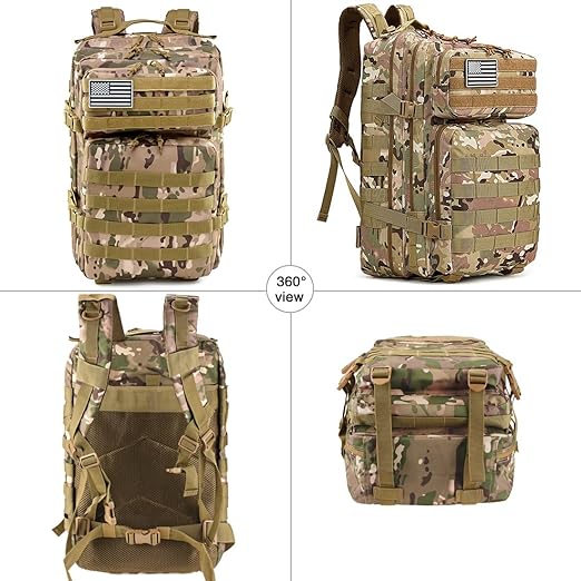 45L Military Tactical Backpack for Men and Women with Molle System and USA Flag Patch