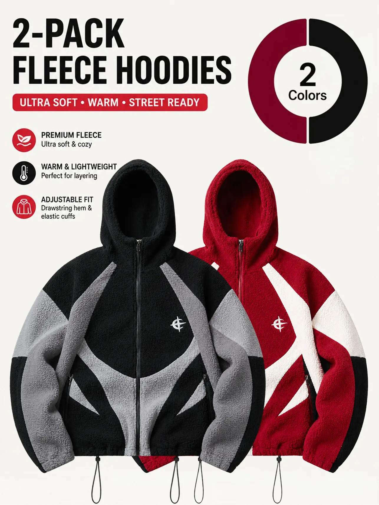 Men's Faux Sherpa Fleece Hoodie Jacket - Menswear Long Sleeve Tops, Stylish Full Zip-Up Loose Fit Color Block Plush Outerwear, Warm Soft Cozy Winter Streetwear Casual Oversized for Fall Daily Wear