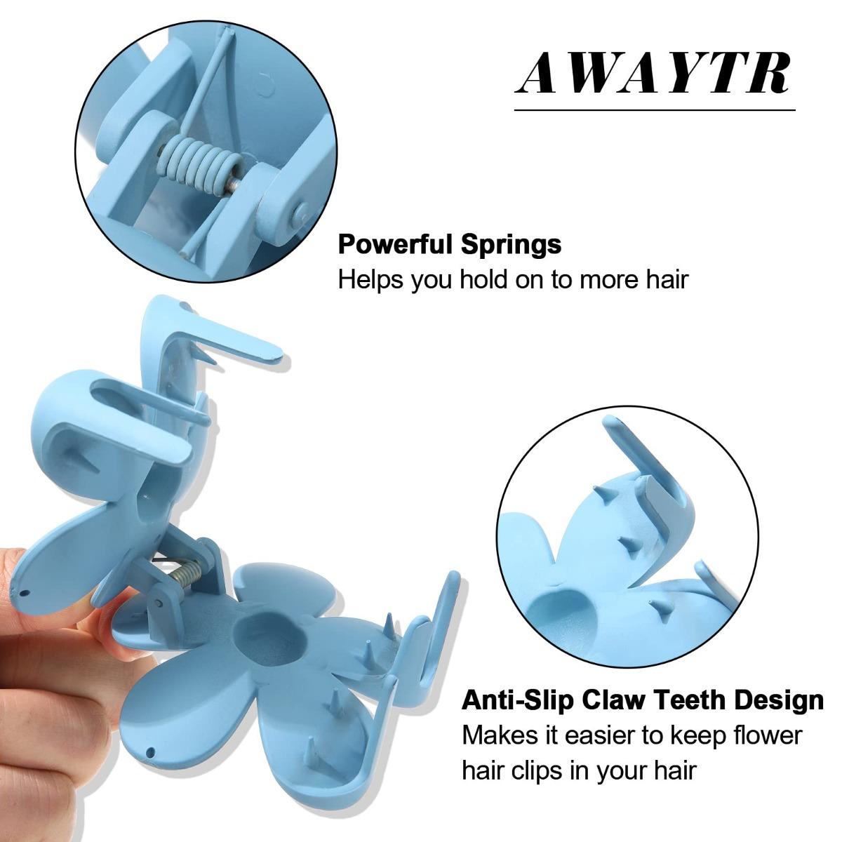 AWAYTR 4Pcs/Set Flower Hair Clip Nonslip Strong Hold Hair 3 Inch Matte Small Flowers Claw Clips for Women Girls