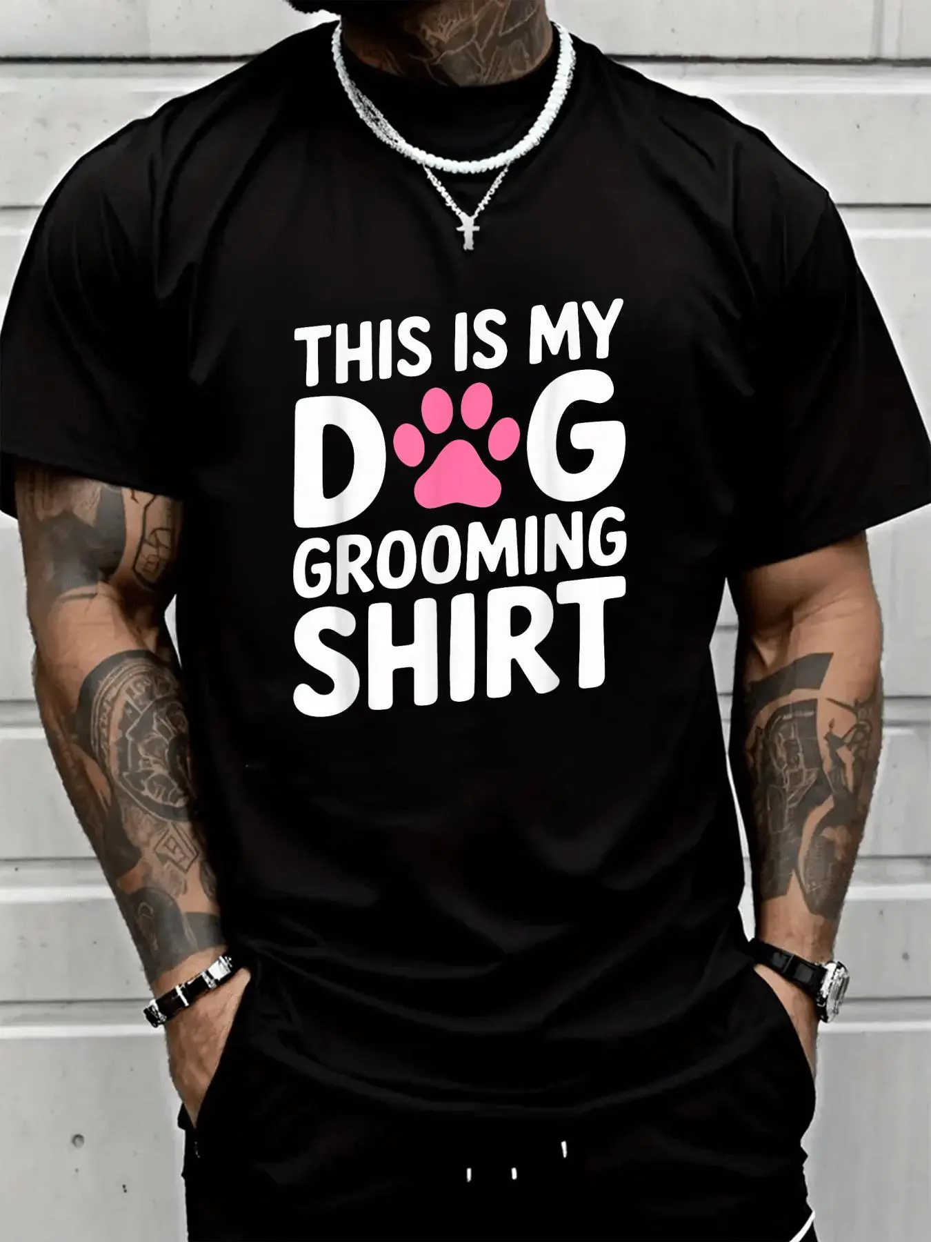 100% Cotton Loose Fit Short-Sleeve T-Shirt - Unisex Dog Groomer Pet Stylist Casual Fit Clothes, Breathable Cotton Fabric Spring & Summer Essential, Round Neck Multi-Size Menswear Tops for Men Women