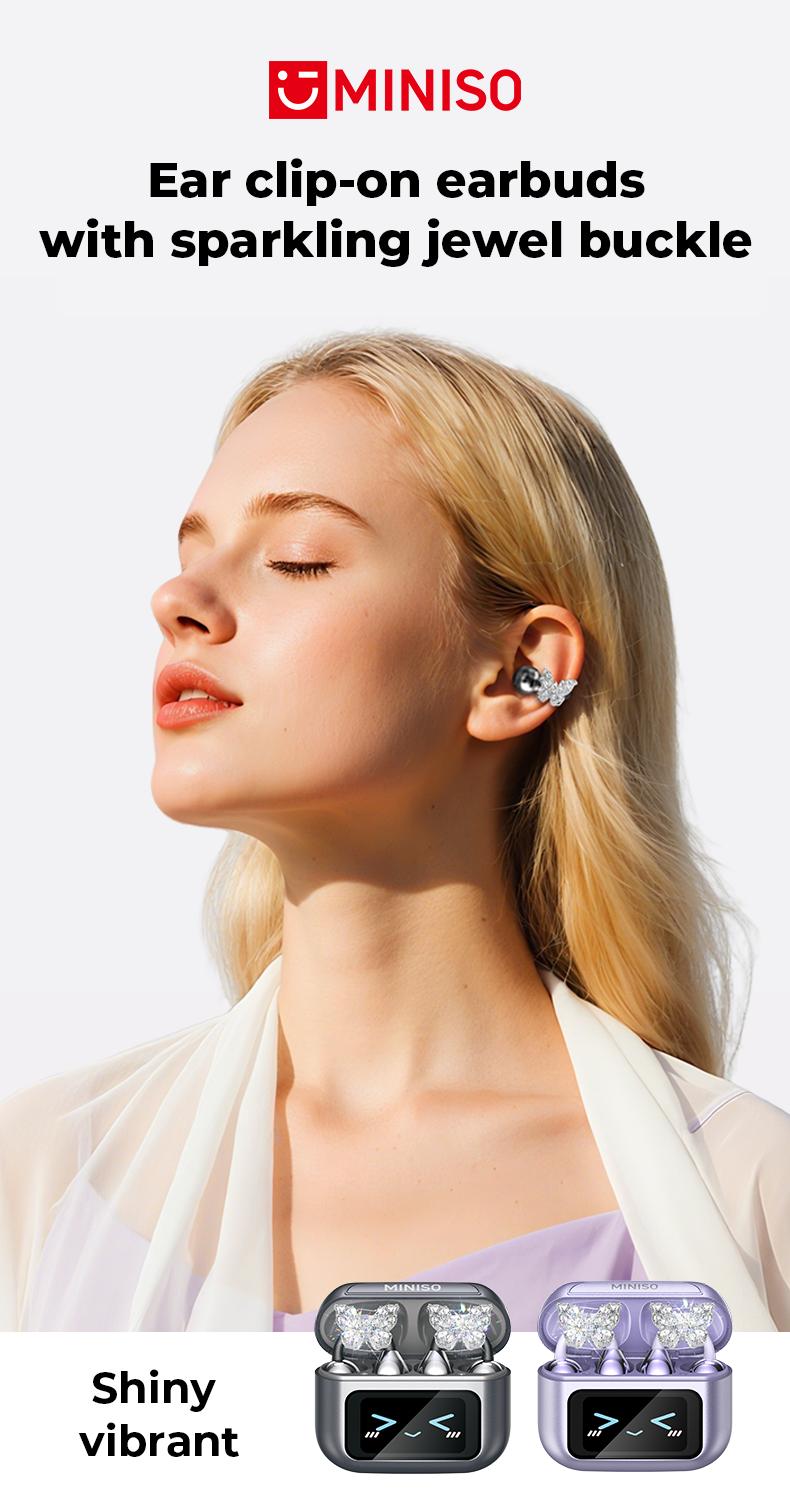 MINISO MS201 Clip-on Wireless Earbuds,Full Color Display Touch, Bluetooth 6.0, Suitable for Sports, Running and Work, Stereo HIFI Sound Earphones,Gaming Headsets Built-in Microphone,Open Wearable Stereo