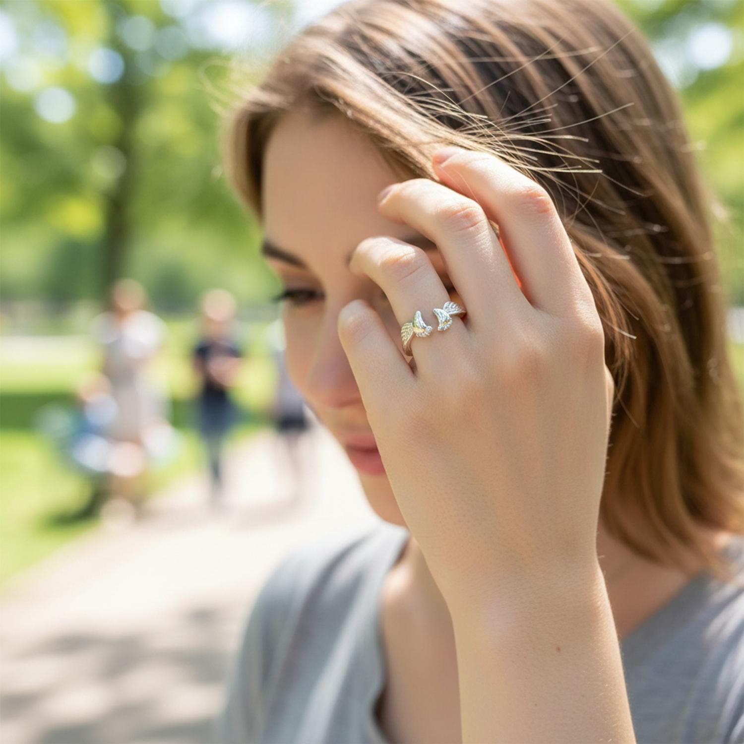 Adjustable Letter & Wing Ring | Personalized Angel Cuff Ring for Daily Wear