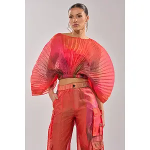 STAINED RED CROPPED BLOUSE