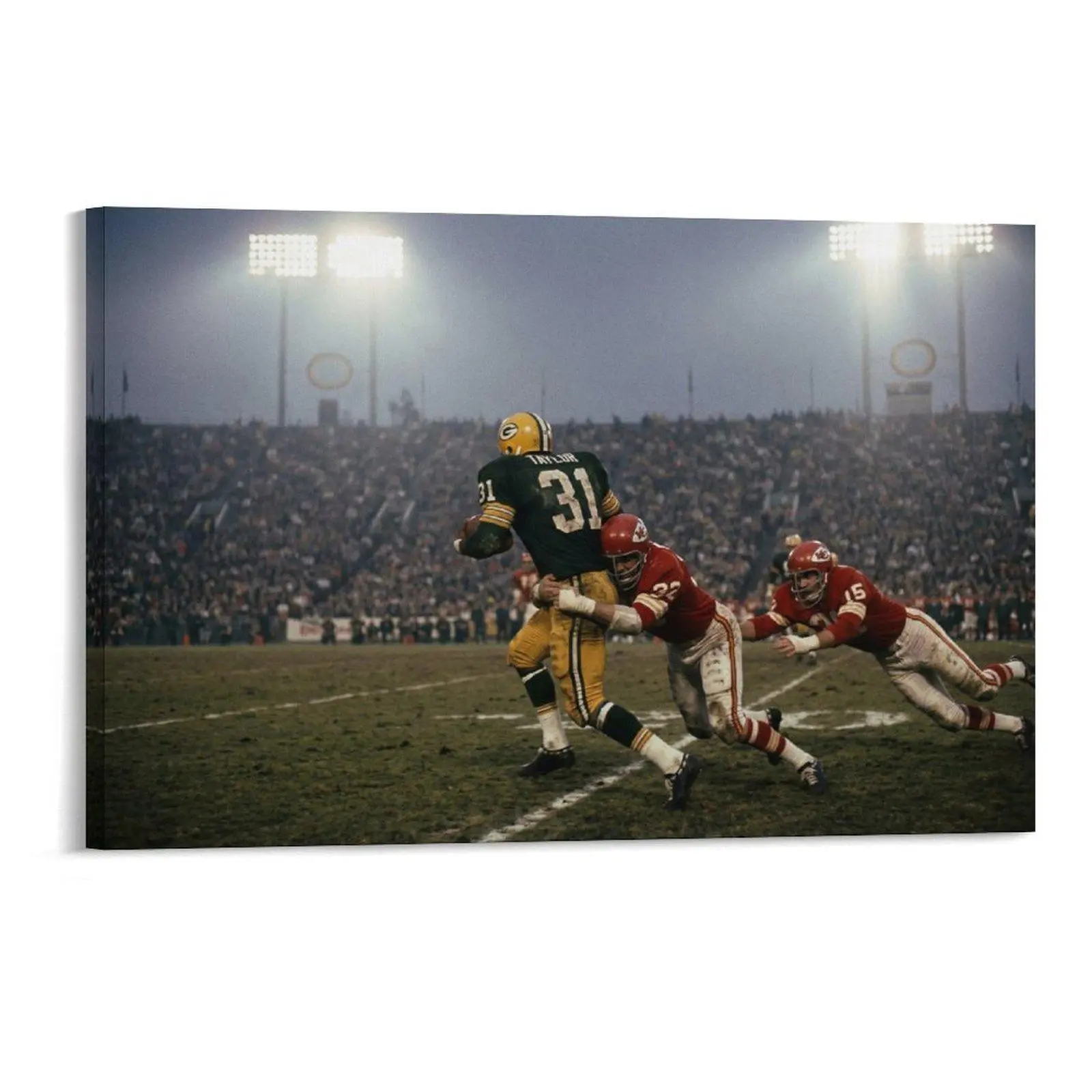 1pc Frameless Canvas Art, Classic NFL Football Game Action Print, Retro Sports Players in Red/Green, Colorful Stadium Wall Decor for Home, Living Room, Game Room, Sports Bar, One-Piece