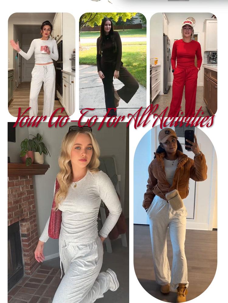 AUTOMET Women's 2-Piece Lounge Sets Asymmetrical Long Sleeve T-Shirt & Wide Leg Pants Casual Outfit Tracksuit Basic Minimalist Clothing