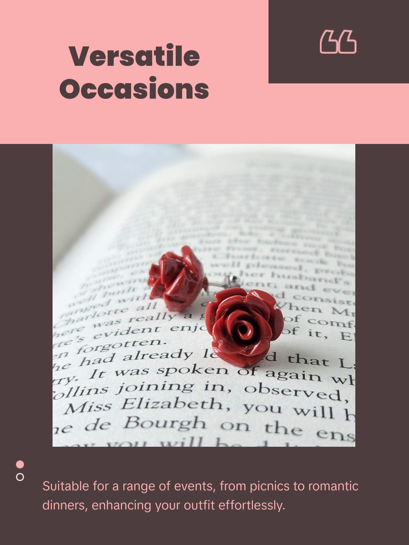 Red Rose Earrings Sterling Silver Cottagecore Studs Red Resin Flower Jewelry