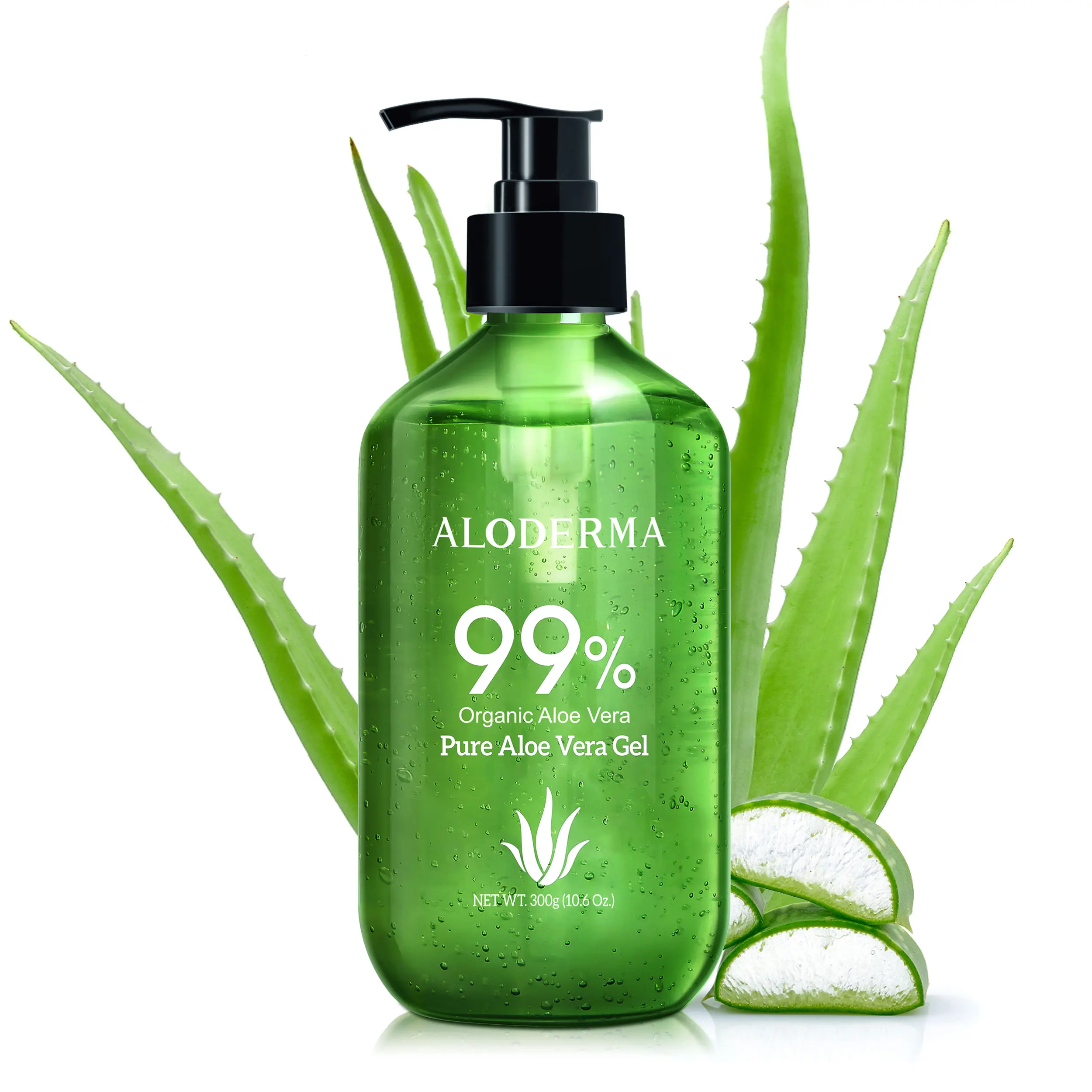 Aloderma Aloe Vera Gel Made within 12 Hours of Harvest with 99% Pure Organic Aloe Vera - Pump Bottle - Ideal for Face and Body, Soothing & Hydrating Sunburn Relief, Great for Scalp & Hair - 10.6oz