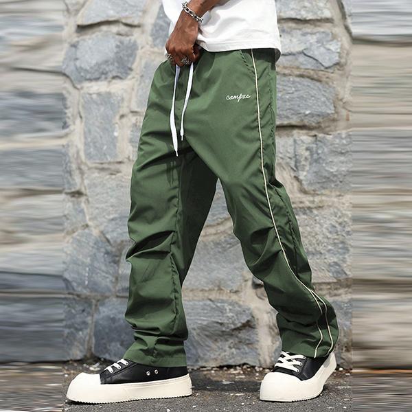Men's 100% Polyester Baggy Grey Track Pants - Grey Side Strips, Gold Decorative Bars, Lightweight Soft Fabric, Large Cut, Casual Gym Streetwear Clothing, Boyfriend Gift, Menswear Essential Bottoms, M, Clothes, XL