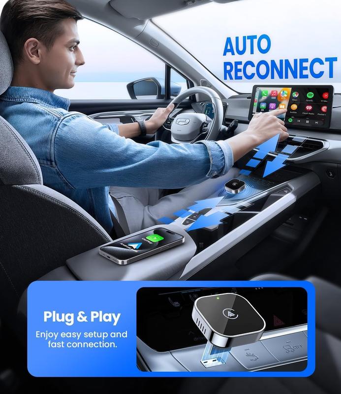 Mini Wireless CarPlay Adapter – Fast Auto-Connect, Plug & Play, USB/USB-C Compatible | Compact Matte Black,2 in 1 Wireless CarPlay and Android Auto Adapter