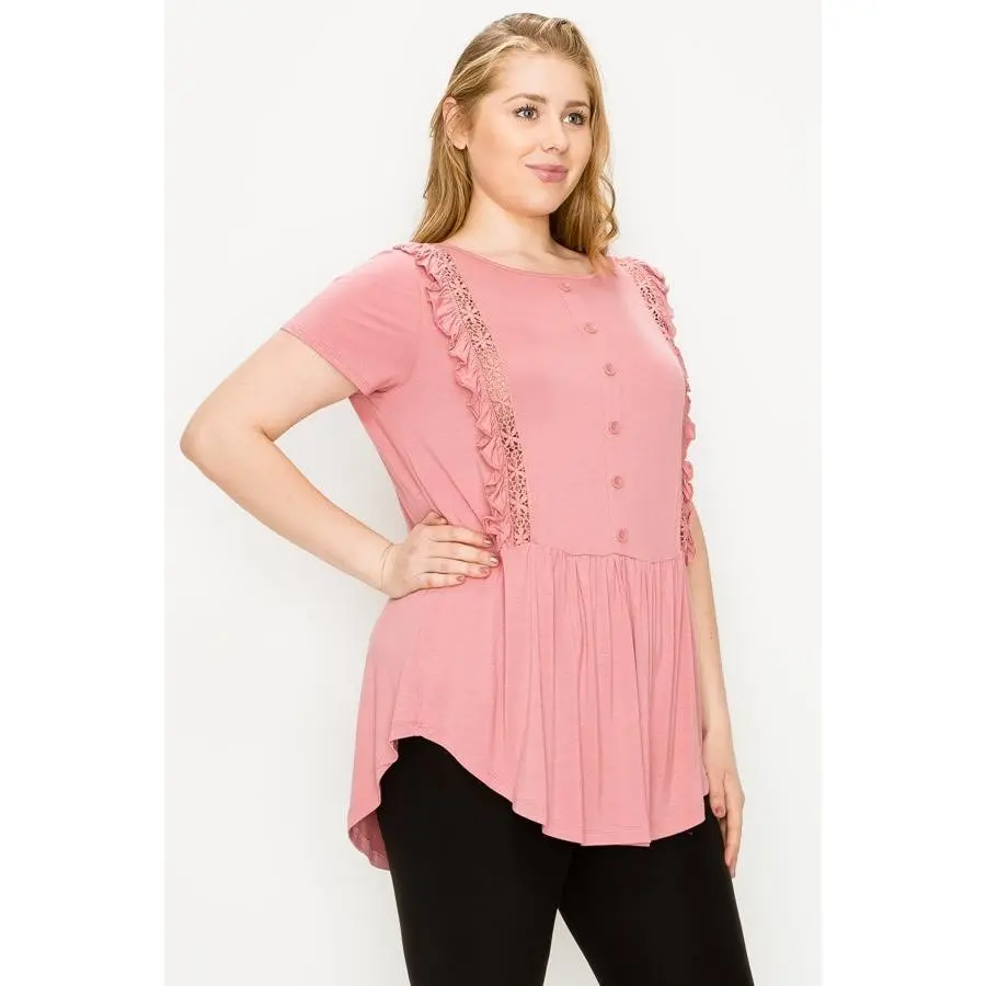 Plus size Crochet Ruffled top 80725X-Mauve