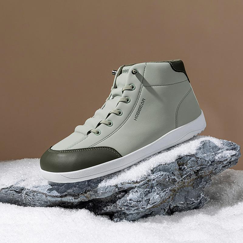 HOBIBEAR Winter Fleece Lined Wide Toe Shoes Spring Autumn Men's Sports Shoes Mid Top Flat Women's Skate Shoes