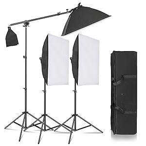 VINGLI 45W Dimmable LED Light with Double Color Temperature Continuous Lighting Studio Kit,3 Packs 20x28 Inches Studio Softbox, for Photo Studio Portrait, Video Shooting