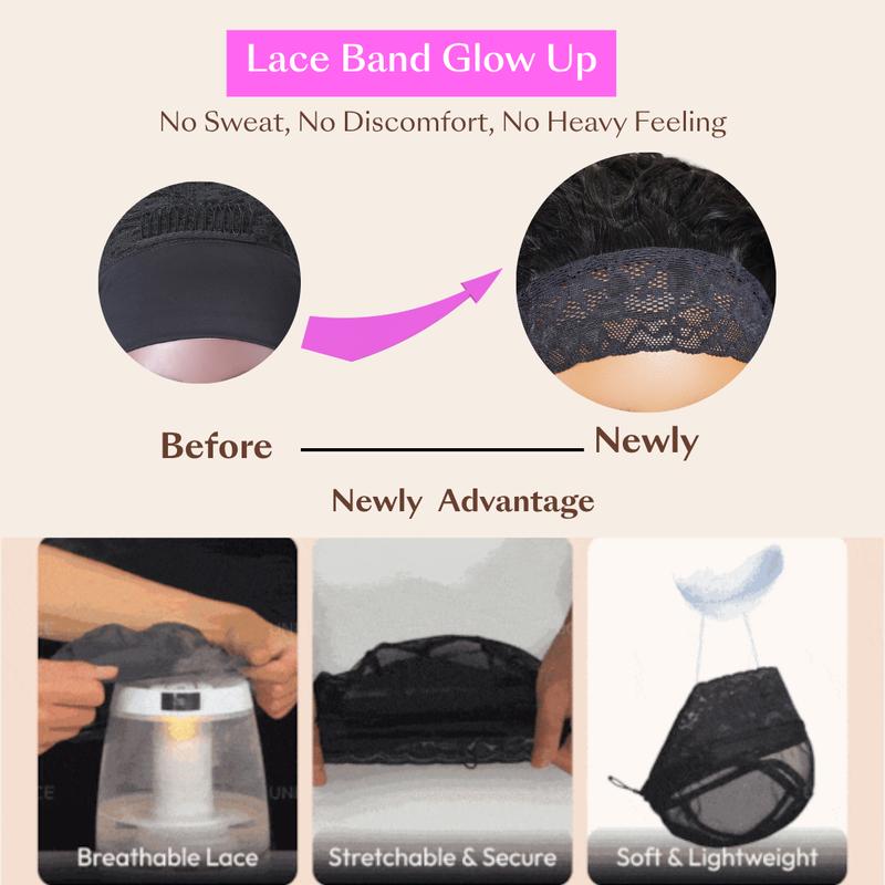 UNice Zero Stress Upgrade Water Wave Headband Wig Human Hair with Drawstring Glueless No Slipping Secure All Day Wigs for Beginners Friendly