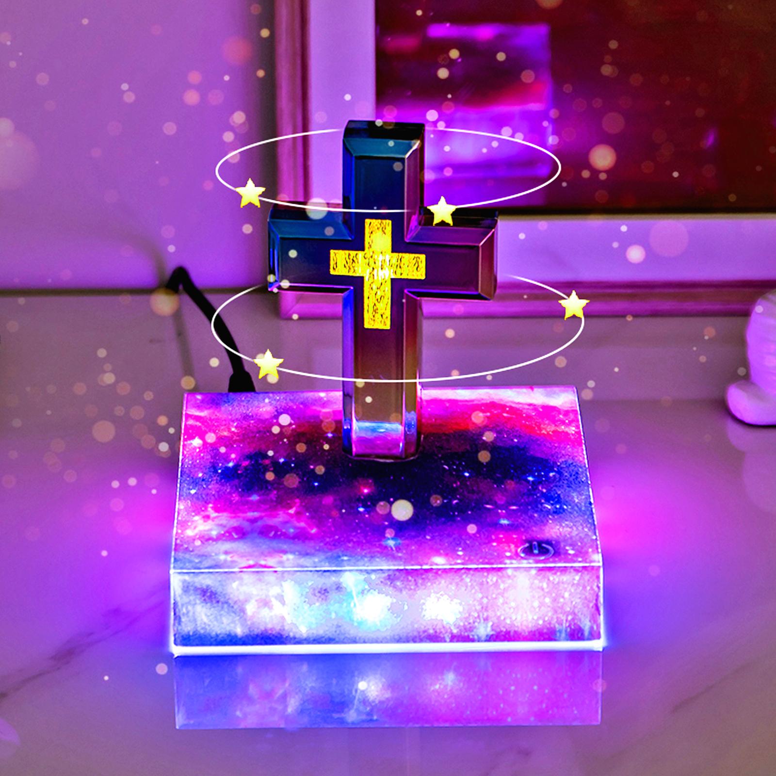 MAGECMOON Magnetic Levitation Cross Lamp LED Floating Bible Christian Decoration Indoor Desktop Bedroom Living Room Decoration Christmas Easter Gift Glossy Glowing Religious Ornament