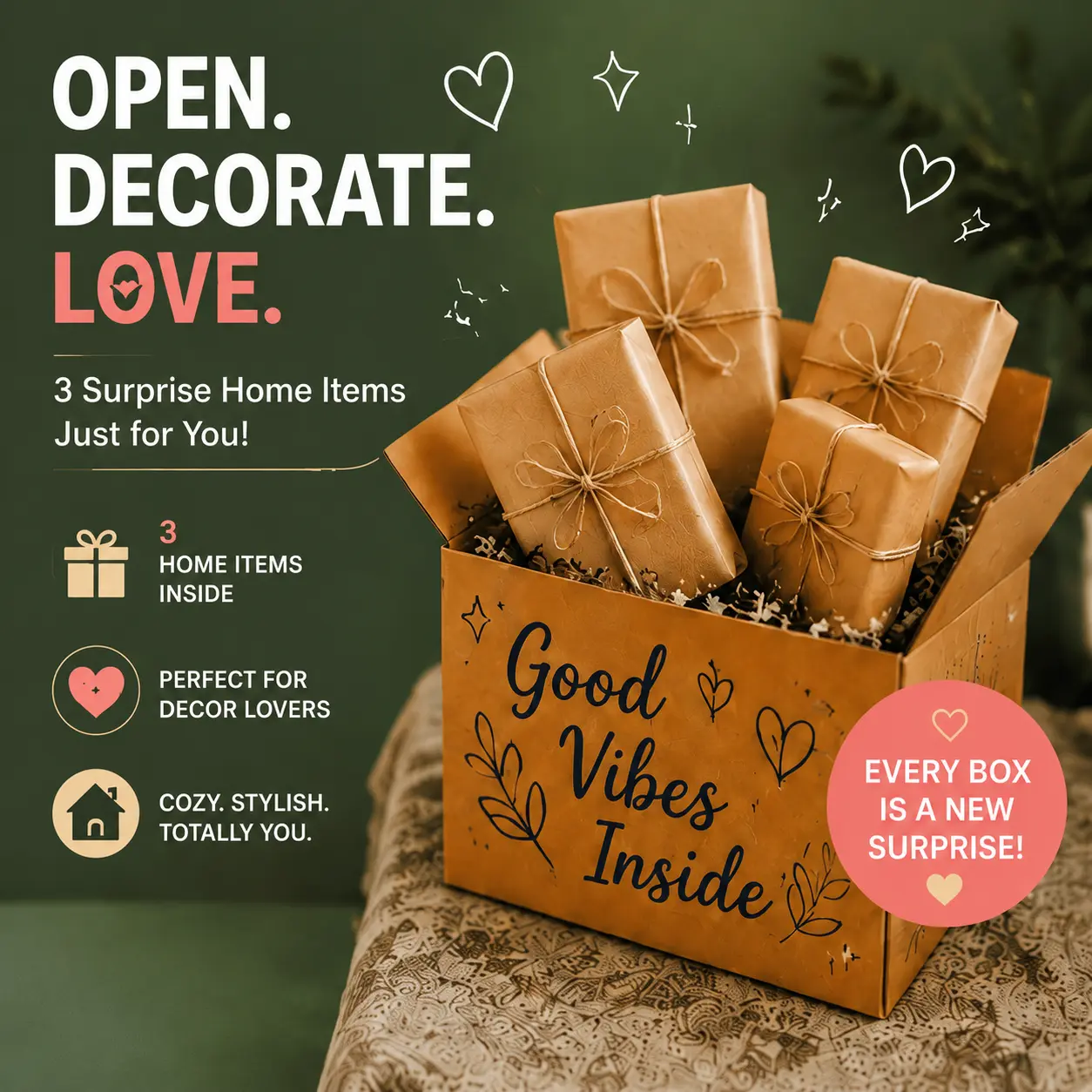 Surprise Home Box - Random Cute Home Accessories, Room Decor Items & Lifestyle Merry Cash Holders teenage boy party favor Christian Cross Bracelet mini staff takeaway bag Adjustable LED Acrylic Message Board push Valentine's Mini Watercolor Paint Set